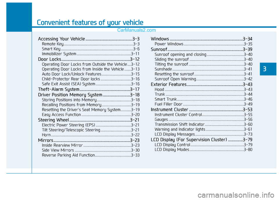 Hyundai Elantra 2020  Owners Manual Convenient features of your vehicle
Accessing Your Vehicle .........................................3-3
Remote Key........................................................................\
.3-3
Smart K