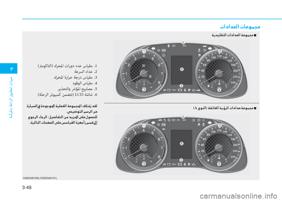 Hyundai Elantra 2019  دليل المالك 3-49
 د
ﺔﺒﻛﺮﳌﺎﺑ ﺔﺣاﺮﻟا ﻖﻴﻘﺤﺗ تاﺰﻴﻣ
 ير ﳌ ﻞ ﳌ ﺾ 3 ﴫ ﳌ ن ير ﺷ ﺞ o آ ﴡ
OAD048100L/OAD048101L
 a h ﺾ ® 6 E ﻢ ﴫ ﳌ ن ير ﳌ ﻞ