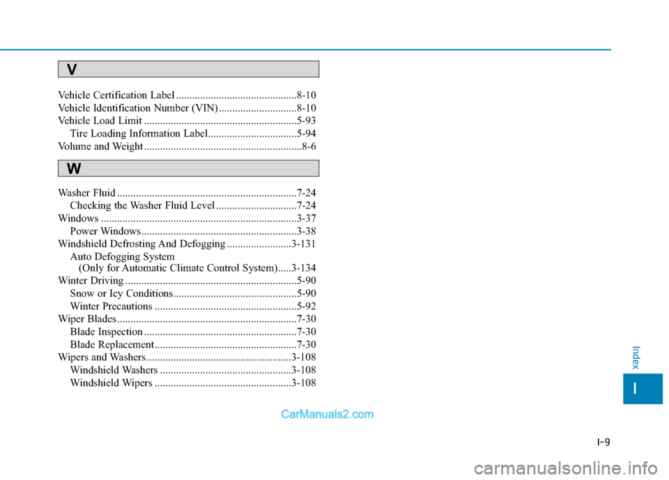 Hyundai Elantra 2018 Owners Manual I-9
Vehicle Certification Label .............................................8-10
Vehicle Identification Number (VIN) .............................8-10
Vehicle Load Limit ............................. Hyundai Elantra 2018 Owners Manual I-9
Vehicle Certification Label .............................................8-10
Vehicle Identification Number (VIN) .............................8-10
Vehicle Load Limit .............................