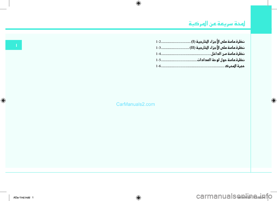 Hyundai Elantra 2018  دليل المالك 1-2...................\ع................)I( ةيجرالخا ءازجلأا ىلع ةماع ةرظن
1-3...................\ع..............)II( ةيجرالخا ءازجلأا ىلع ةماع ةرظ