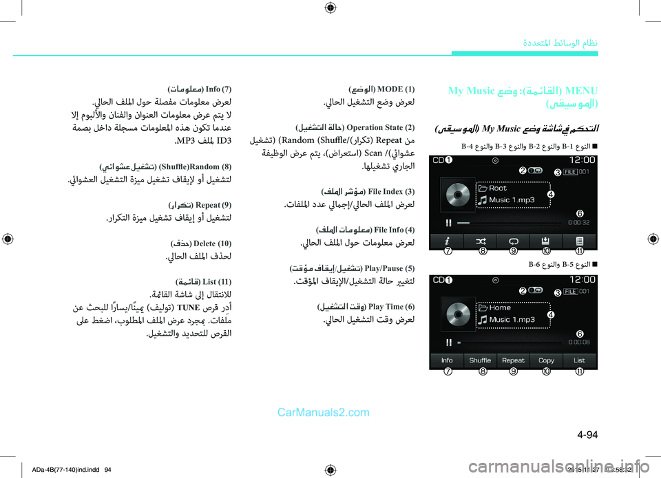 Hyundai Elantra 2018 دليل المالك 4-94
ةددعتلما طئاسولا ماظن
My Music عضو :)ةمئاقلا( MENU
)ىقيسولما(
)ىقيسولما( My Music عضو ةشاش في مكحتلا
)عضولا ( MODE )1(
.ليا0f Hyundai Elantra 2018 دليل المالك 4-94
ةددعتلما طئاسولا ماظن
My Music عضو :)ةمئاقلا( MENU
)ىقيسولما(
)ىقيسولما( My Music عضو ةشاش في مكحتلا
)عضولا ( MODE )1(
.ليا0f