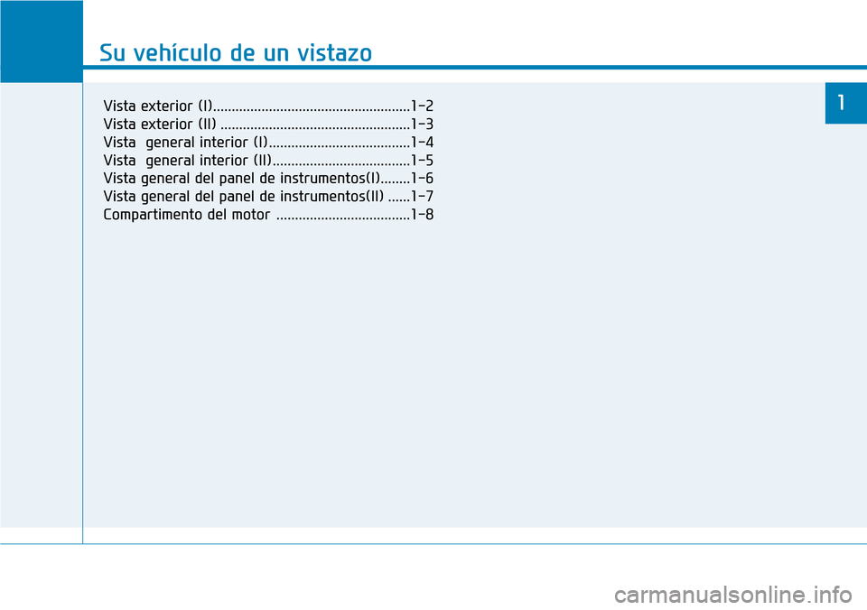 Hyundai Elantra 2017  Manual del propietario (in Spanish) Su vehículo de un vistazo
1
Su vehículo de un vistazo
1Vista exterior (I).....................................................1-2
Vista exterior (II) ................................................