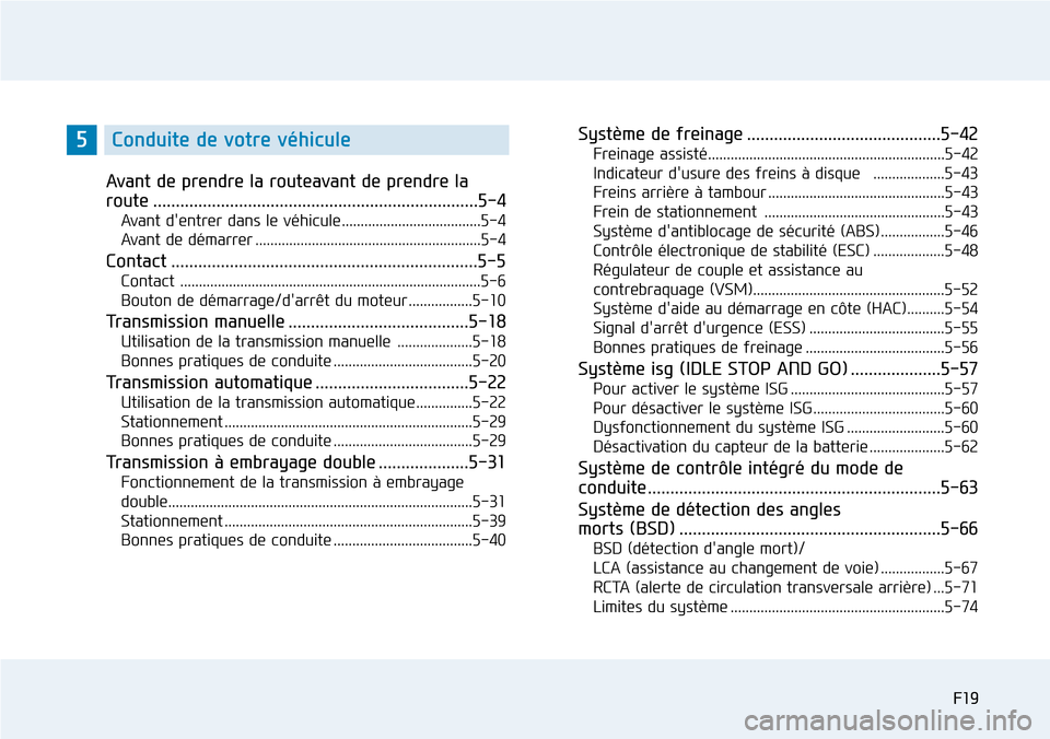Hyundai Elantra 2017  Manuel du propriétaire (in French) F19F19
Ava n t   d e   p re n d re   l a   r o u t e ava n t   d e   p re n d re   l a
route ........................................................................5-4
Ava n t   d  e n t re r   d a 