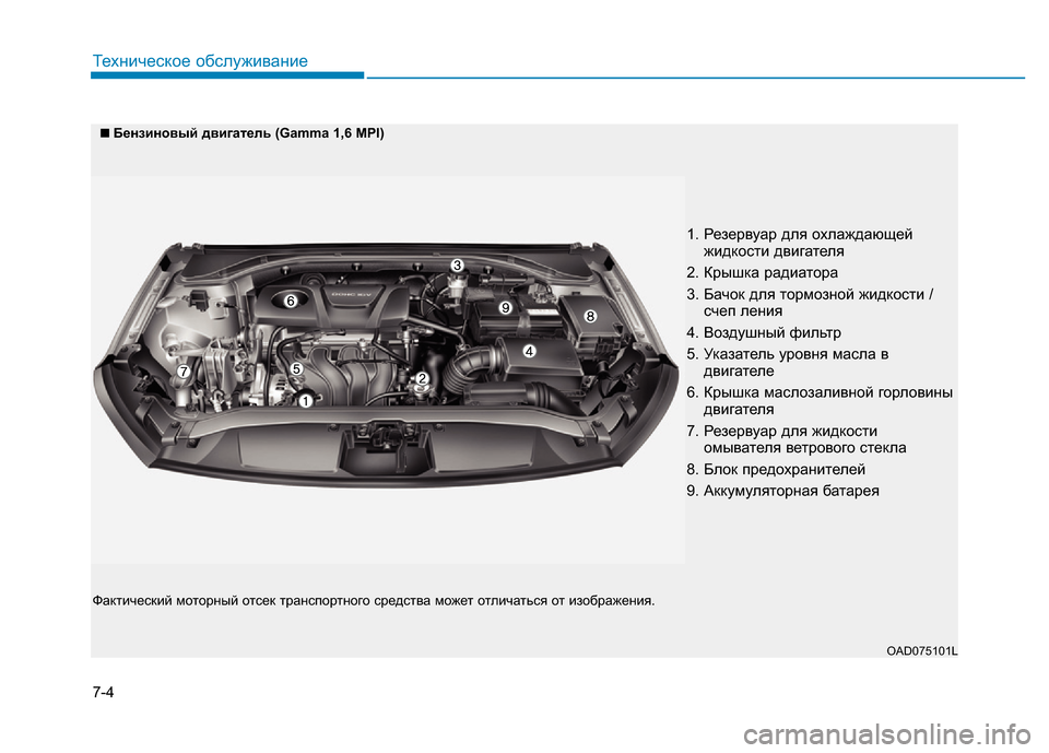 Hyundai Elantra 2017 Инструкция по эксплуатации (in Russian) 7-4
Техническое обслуживание
1. Резервуар для охлаждающей
жидкости двигателя
2. Крышка радиатора
3. Бачок для т Hyundai Elantra 2017 Инструкция по эксплуатации (in Russian) 7-4
Техническое обслуживание
1. Резервуар для охлаждающей
жидкости двигателя
2. Крышка радиатора
3. Бачок для т