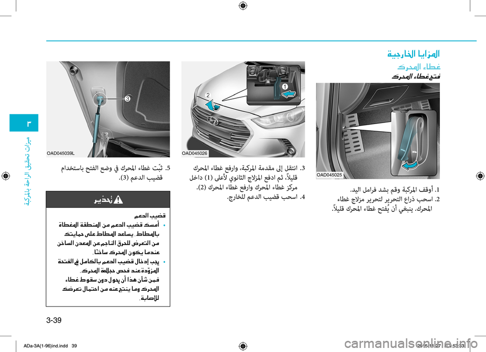 Hyundai Elantra 2017  دليل المالك 3-39
0031
ةبكرلماب
.ةحارلا
.قيقحت
.تازيم
OAD045025
OAD045026
OAD045039L
00B70068000E003F001E00D2004000EE00A8
00B70068000E003F001E
.ديلا.لمارف.دشب.مقو.ةبكرل�