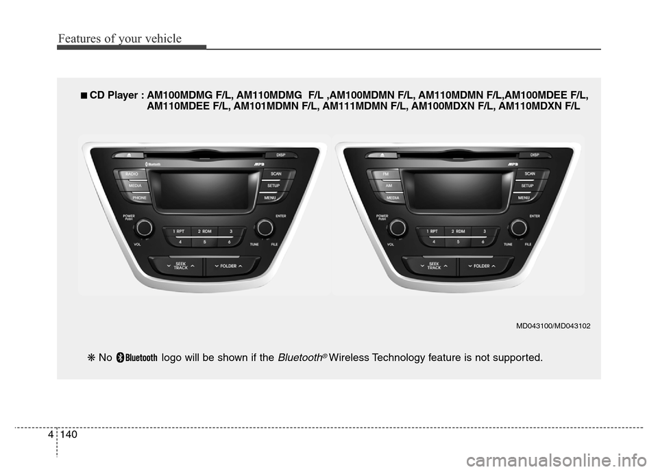 Hyundai Elantra 2016  Owners Manual - RHD (UK. Australia) ■ CD Player : AM100MDMG F/L, AM110MDMG  F/L ,AM100MDMN F/L, AM110MDMN F/L,AM100MDEE F/L,
AM110MDEE F/L, AM101MDMN F/L, AM111MDMN F/L, AM100MDXN F/L, AM110MDXN F/L
❋ No  logo will be shown if the 
