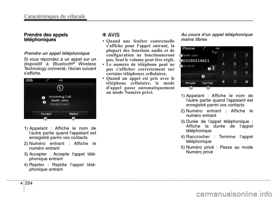 Hyundai Elantra 2016 Manuel du propriétaire (in French) 254
4
Caractéristiques du véhicule
Prendre des appels
téléphoniques
Prendre un appel téléphonique
Si vous répondez à un appel sur un
dispositif à
Bluetooth®Wireless
Technology connecté, l Hyundai Elantra 2016 Manuel du propriétaire (in French) 254
4
Caractéristiques du véhicule
Prendre des appels
téléphoniques
Prendre un appel téléphonique
Si vous répondez à un appel sur un
dispositif à
Bluetooth®Wireless
Technology connecté, l