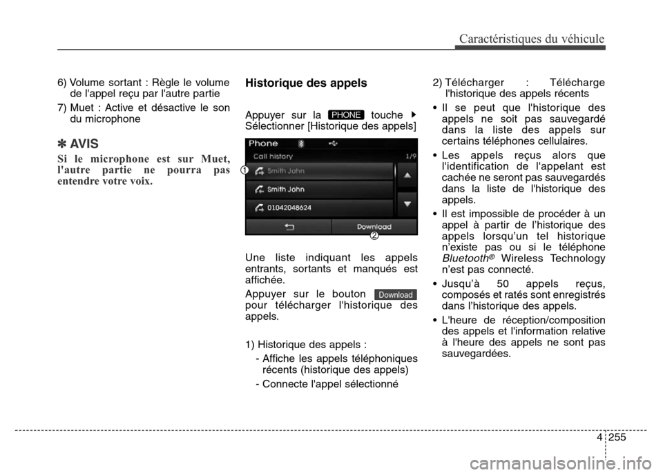 Hyundai Elantra 2016 Manuel du propriétaire (in French) 4255
Caractéristiques du véhicule
6) Volume sortant : Règle le volumede lappel reçu par lautre partie
7) Muet : Active et désactive le son du microphone
✽AVIS
Si le microphone est sur Muet,
Hyundai Elantra 2016 Manuel du propriétaire (in French) 4255
Caractéristiques du véhicule
6) Volume sortant : Règle le volumede lappel reçu par lautre partie
7) Muet : Active et désactive le son du microphone
✽AVIS
Si le microphone est sur Muet,