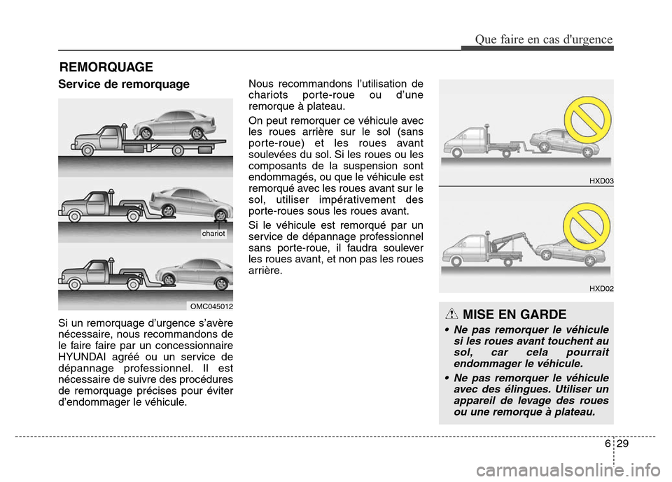 Hyundai Elantra 2016 Manuel du propriétaire (in French) 629
Que faire en cas durgence
Service de remorquage
Si un remorquage d’urgence s’avère
nécessaire, nous recommandons de
le faire faire par un concessionnaire
HYUNDAI agréé ou un service de
d Hyundai Elantra 2016 Manuel du propriétaire (in French) 629
Que faire en cas durgence
Service de remorquage
Si un remorquage d’urgence s’avère
nécessaire, nous recommandons de
le faire faire par un concessionnaire
HYUNDAI agréé ou un service de
d