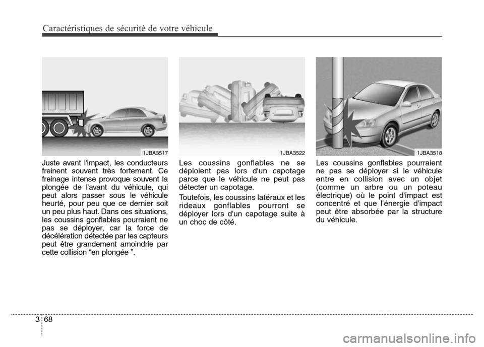 Hyundai Elantra 2016  Manuel du propriétaire (in French) 68
3
Caractéristiques de sécurité de votre véhicule
Juste avant limpact, les conducteurs
freinent souvent très fortement. Ce
freinage intense provoque souvent la
plongée de lavant du véhicule