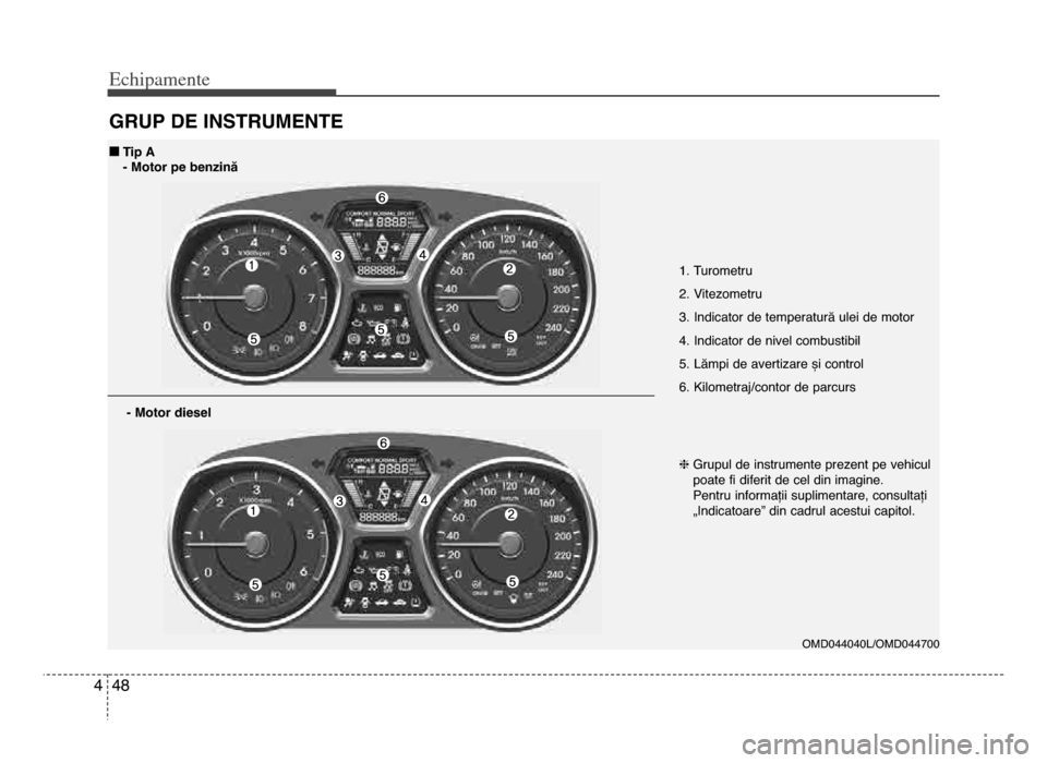Hyundai Elantra 2016 Manualul de utilizare (in Romanian) Echi\bamente
484
gRUP DE INSTRUMENTE
1\b Turometru
\f\b Vitezometru
3\b Indicator de temperatură ulei de motor
4\b Indicator de nivel combustibil
5\b Lămpi de avertizare și control
6\b Kilometraj/ Hyundai Elantra 2016 Manualul de utilizare (in Romanian) Echi\bamente
484
gRUP DE INSTRUMENTE
1\b Turometru
\f\b Vitezometru
3\b Indicator de temperatură ulei de motor
4\b Indicator de nivel combustibil
5\b Lămpi de avertizare și control
6\b Kilometraj/