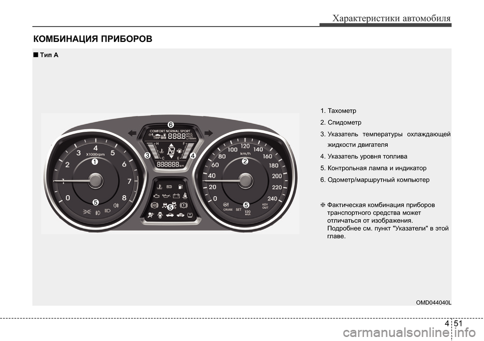 Hyundai Elantra 2016 Инструкция по эксплуатации (in Russian) 451
Характеристики автомобиля
КОМБИНАЦИЯ ПРИБОРОВ
1. Тахометр
2. Спидометр
3. Указатель температуры охлаждающе Hyundai Elantra 2016 Инструкция по эксплуатации (in Russian) 451
Характеристики автомобиля
КОМБИНАЦИЯ ПРИБОРОВ
1. Тахометр
2. Спидометр
3. Указатель температуры охлаждающе