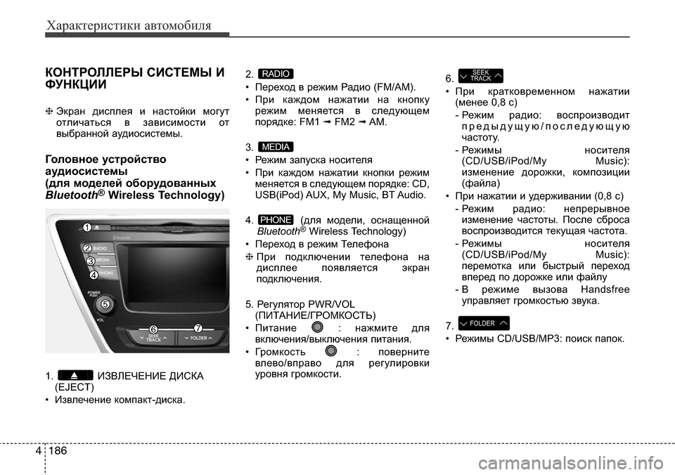 Hyundai Elantra 2016 Инструкция по эксплуатации (in Russian) Характеристики автомобиля
186 4
КОНТРОЛЛЕРЫ СИСТЕМЫ И
ФУНКЦИИ
❈Экран дисплея и настойки могут
отличаться в за Hyundai Elantra 2016 Инструкция по эксплуатации (in Russian) Характеристики автомобиля
186 4
КОНТРОЛЛЕРЫ СИСТЕМЫ И
ФУНКЦИИ
❈Экран дисплея и настойки могут
отличаться в за