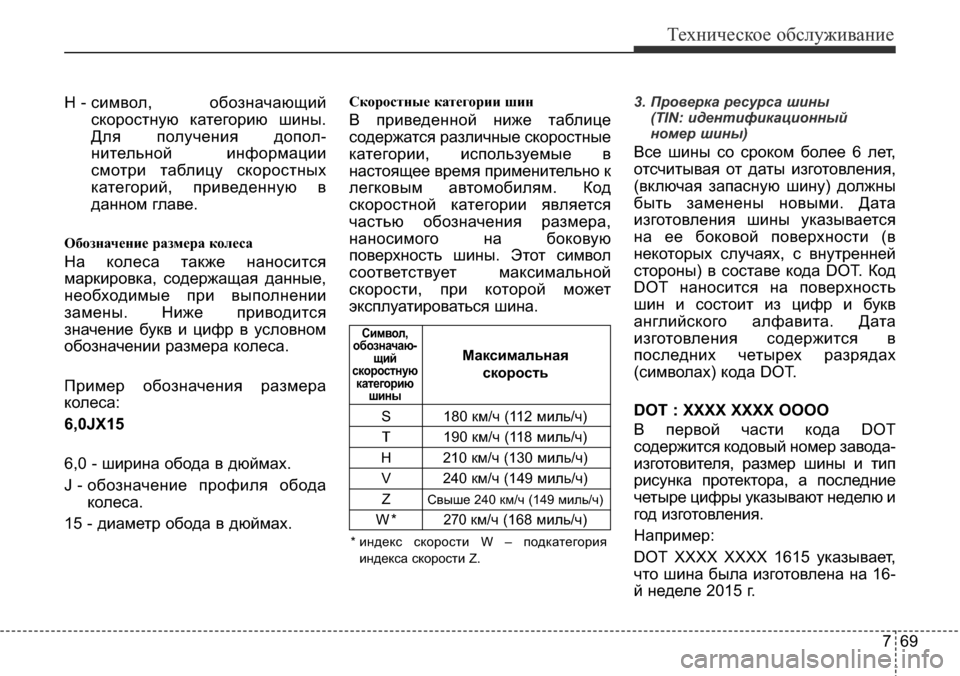 Hyundai Elantra 2016 Инструкция по эксплуатации (in Russian) 769
Техническое обслуживание
H - символ, обозначающий
скоростную категорию шины.
Для получения допол-
нительно Hyundai Elantra 2016 Инструкция по эксплуатации (in Russian) 769
Техническое обслуживание
H - символ, обозначающий
скоростную категорию шины.
Для получения допол-
нительно