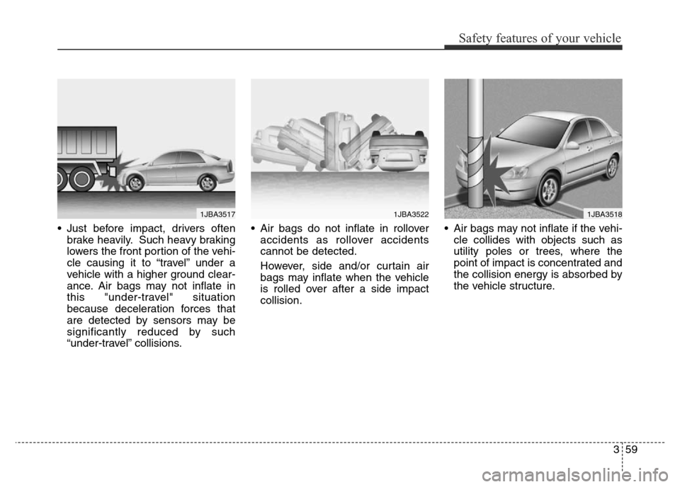 Hyundai Elantra 2015   - RHD (UK. Australia) Manual PDF 359
Safety features of your vehicle
• Just before impact, drivers often
brake heavily. Such heavy braking
lowers the front portion of the vehi-
cle causing it to “travel” under a
vehicle with a 