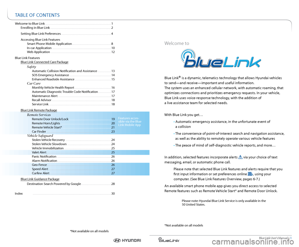 Hyundai Elantra 2015  Blue Link Audio Manual Blue link User’s Manual   i  1
Welcome to Blue link  ........................................................................\
........................ 1
  enrolling in Blue link ...................
