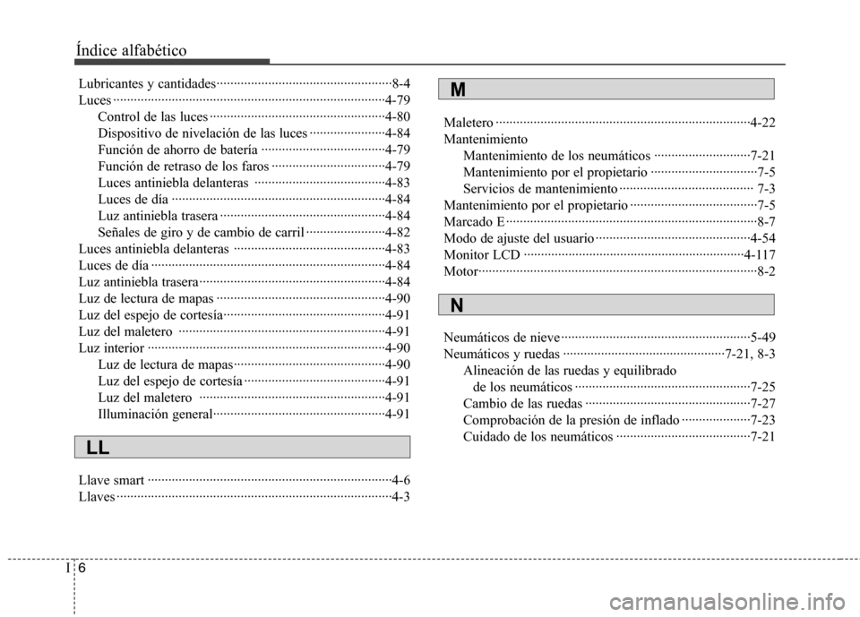 Hyundai Elantra 2013 Manual del propietario (in Spanish) Índice alfabético
6
I
Lubricantes y cantidades···················································8-4
Luces ··················· Hyundai Elantra 2013 Manual del propietario (in Spanish) Índice alfabético
6
I
Lubricantes y cantidades···················································8-4
Luces ···················