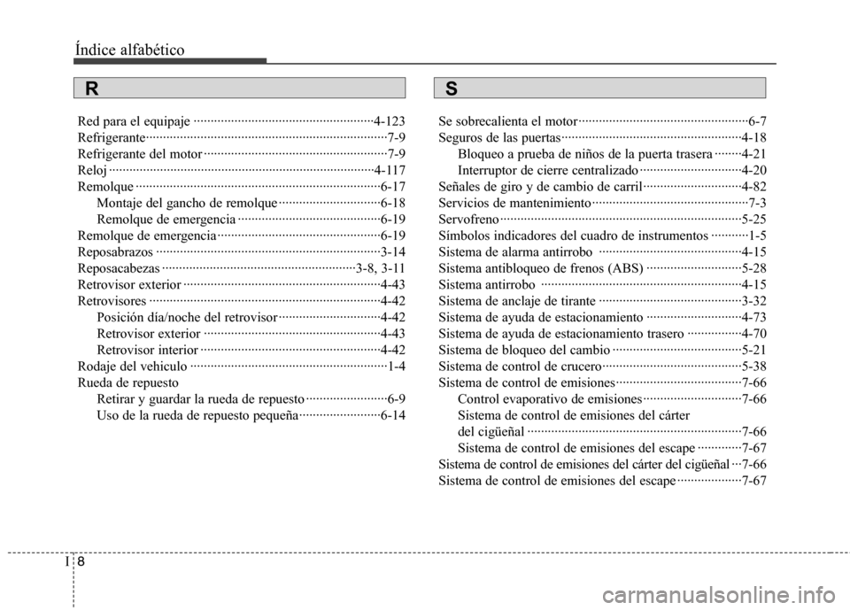 Hyundai Elantra 2013 Manual del propietario (in Spanish) Índice alfabético
8
I
Red para el equipaje ·····················································4-123
Refrigerante··············· Hyundai Elantra 2013 Manual del propietario (in Spanish) Índice alfabético
8
I
Red para el equipaje ·····················································4-123
Refrigerante···············