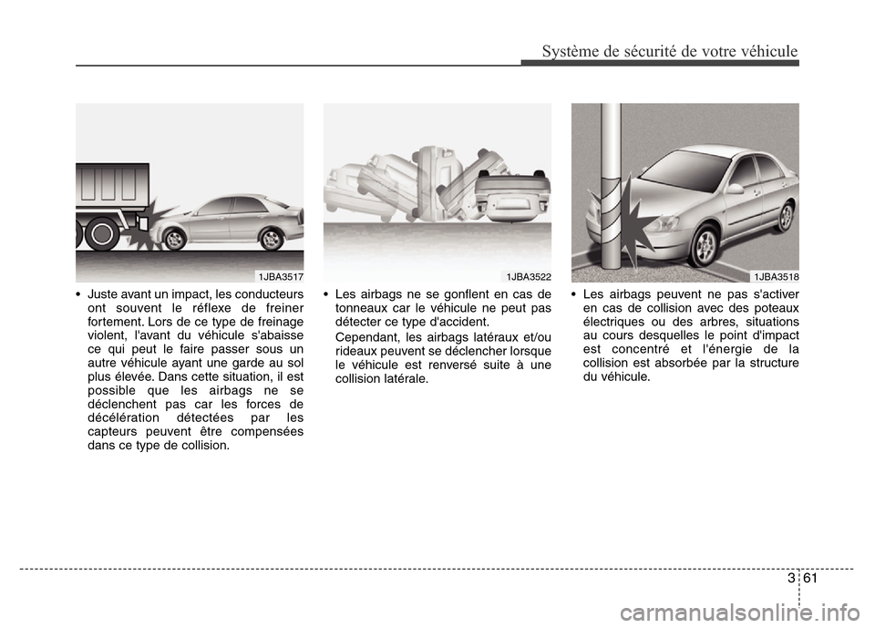 Hyundai Elantra 2013  Manuel du propriétaire (in French) 361
Système de sécurité de votre véhicule 
• Juste avant un impact, les conducteurs
ont souvent le réflexe de freiner
fortement. Lors de ce type de freinage
violent, lavant du véhicule sabai