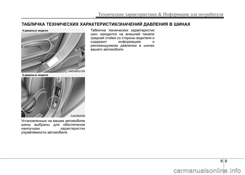 Hyundai Elantra 2013 Инструкция по эксплуатации (in Russian) 89
Технические характеристики & Информация для потребителя
ТАБЛИЧКА ТЕХНИЧЕСКИХ ХАРАКТЕРИСТИК/ЗНАЧЕНИЙ ДАВЛ Hyundai Elantra 2013 Инструкция по эксплуатации (in Russian) 89
Технические характеристики & Информация для потребителя
ТАБЛИЧКА ТЕХНИЧЕСКИХ ХАРАКТЕРИСТИК/ЗНАЧЕНИЙ ДАВЛ