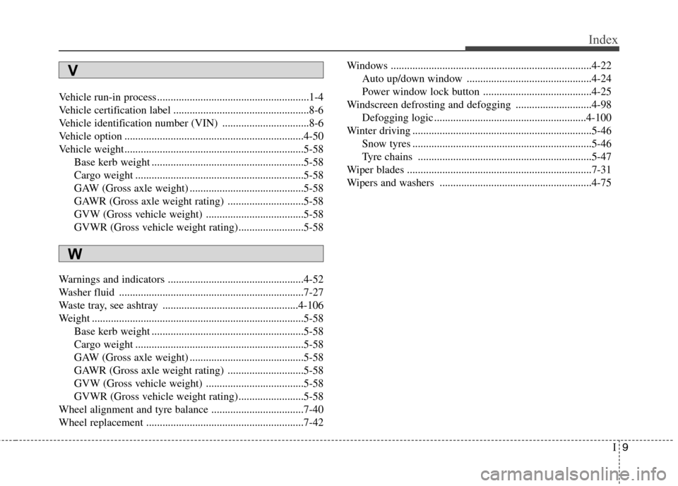 Hyundai Elantra 2012 Owners Manual - RHD (UK. Australia) I9
Index
Vehicle run-in process ........................................................1-4
Vehicle certification label ..................................................8-6
Vehicle identification nu Hyundai Elantra 2012 Owners Manual - RHD (UK. Australia) I9
Index
Vehicle run-in process ........................................................1-4
Vehicle certification label ..................................................8-6
Vehicle identification nu