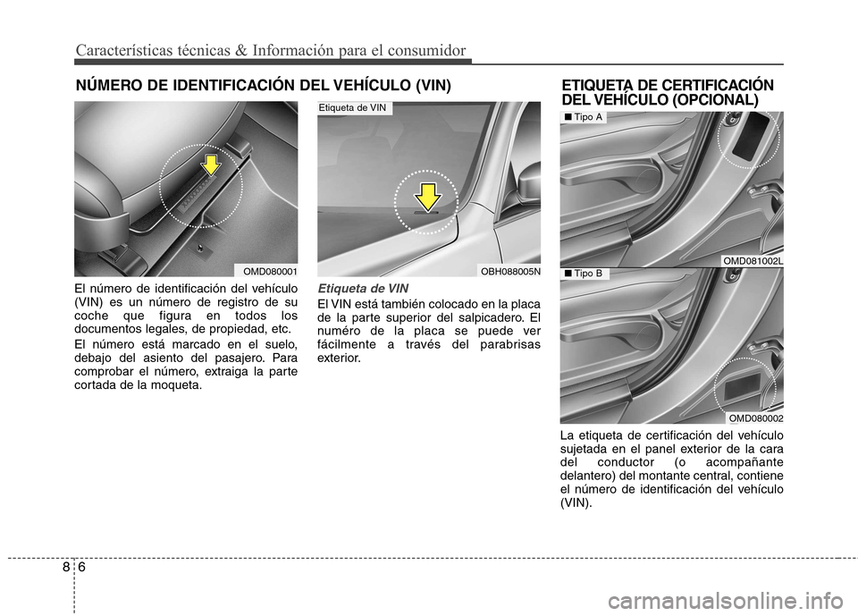 Hyundai Elantra 2012 Manual del propietario (in Spanish) Características técnicas & Información para el consumidor
6
8
El número de identificación del vehículo (VIN) es un número de registro de su
coche que figura en todos los
documentos legales, de Hyundai Elantra 2012 Manual del propietario (in Spanish) Características técnicas & Información para el consumidor
6
8
El número de identificación del vehículo (VIN) es un número de registro de su
coche que figura en todos los
documentos legales, de