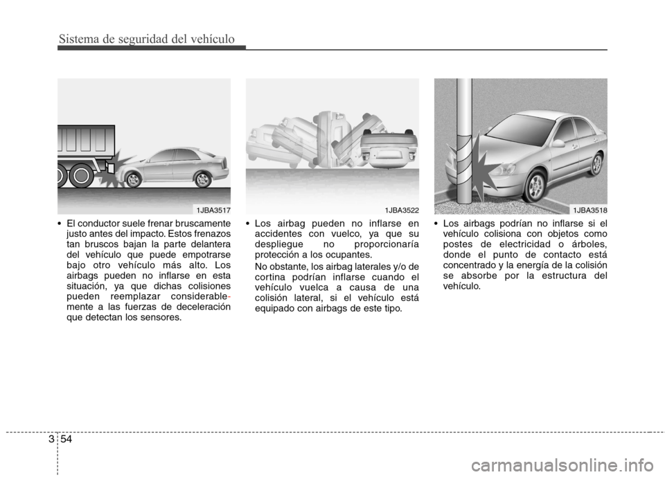 Hyundai Elantra 2012 Manual del propietario (in Spanish) Sistema de seguridad del vehículo
54
3
El conductor suele frenar bruscamente
justo antes del impacto. Estos frenazos
tan bruscos bajan la parte delantera
del vehículo que puede empotrarse
bajo otr Hyundai Elantra 2012 Manual del propietario (in Spanish) Sistema de seguridad del vehículo
54
3
El conductor suele frenar bruscamente
justo antes del impacto. Estos frenazos
tan bruscos bajan la parte delantera
del vehículo que puede empotrarse
bajo otr