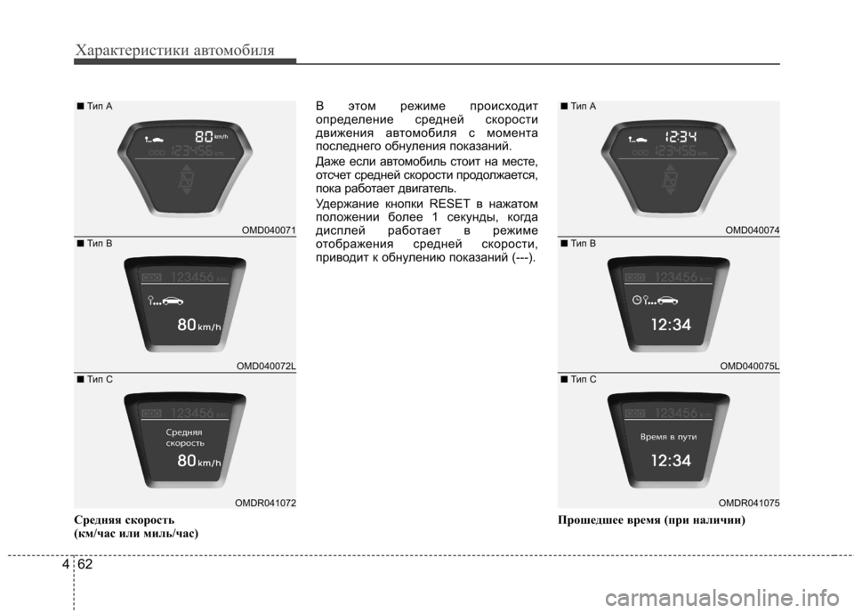 Hyundai Elantra 2012 Инструкция по эксплуатации (in Russian) Характеристики автомобиля
62
4
Средняя скорость
(км/час или миль/час) В этом режиме происходит
определение ср Hyundai Elantra 2012 Инструкция по эксплуатации (in Russian) Характеристики автомобиля
62
4
Средняя скорость
(км/час или миль/час) В этом режиме происходит
определение ср