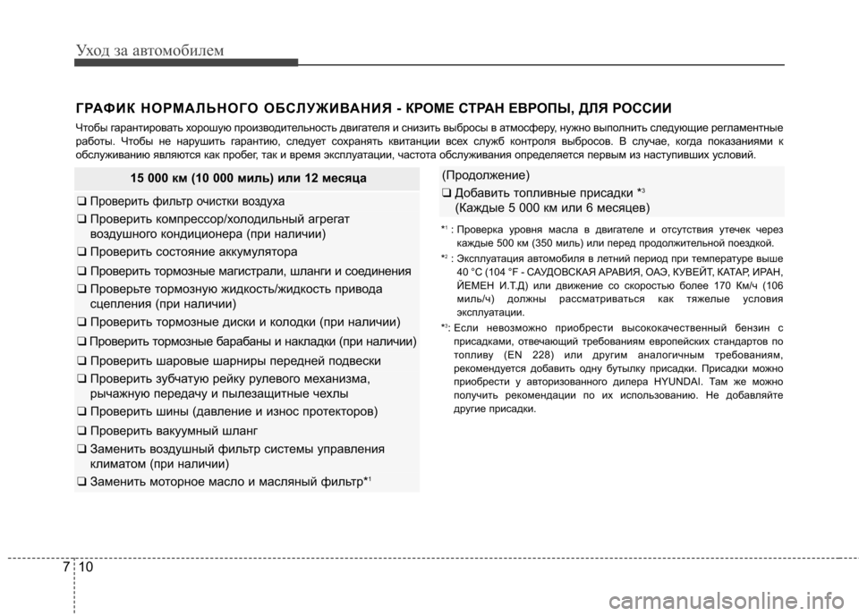 Hyundai Elantra 2012 Инструкция по эксплуатации (in Russian) Уход за автомобилем
10
7
ГРАФИК НОРМАЛЬНОГО ОБСЛУЖИВАНИЯ - КР ОМЕ СТРАН ЕВРОПЫ, ДЛЯ РОССИИ
Чтобы гарантировать Hyundai Elantra 2012 Инструкция по эксплуатации (in Russian) Уход за автомобилем
10
7
ГРАФИК НОРМАЛЬНОГО ОБСЛУЖИВАНИЯ - КР ОМЕ СТРАН ЕВРОПЫ, ДЛЯ РОССИИ
Чтобы гарантировать