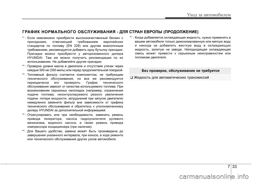 Hyundai Elantra 2012 Инструкция по эксплуатации (in Russian) 733
Уход за автомобилем
Без проверки, обслуживание не требуется
❑ Жидкость для автоматических трансмиссий
*1
: Hyundai Elantra 2012 Инструкция по эксплуатации (in Russian) 733
Уход за автомобилем
Без проверки, обслуживание не требуется
❑ Жидкость для автоматических трансмиссий
*1
: