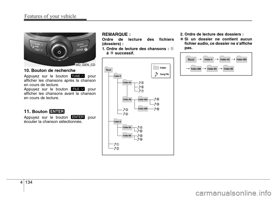 Hyundai Elantra 2011 Manuel du propriétaire (in French) Features of your vehicle
134 4
10. Bouton de recherche
Appuyez sur le bouton pour
afficher les chansons après la chanson
en cours de lecture.
Appuyez sur le bouton pour
afficher les chansons avant Hyundai Elantra 2011 Manuel du propriétaire (in French) Features of your vehicle
134 4
10. Bouton de recherche
Appuyez sur le bouton pour
afficher les chansons après la chanson
en cours de lecture.
Appuyez sur le bouton pour
afficher les chansons avant