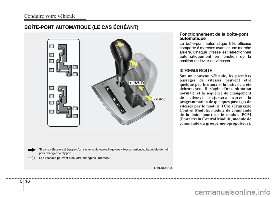 Hyundai Elantra 2011 Manuel du propriétaire (in French) Conduire votre véhicule
16 5
Fonctionnement de la boîte-pont
automatique
La boîte-pont automatique très efficace
comporte 6 marches avant et une marche
arrière. Chaque vitesse est sélectionnée
Hyundai Elantra 2011 Manuel du propriétaire (in French) Conduire votre véhicule
16 5
Fonctionnement de la boîte-pont
automatique
La boîte-pont automatique très efficace
comporte 6 marches avant et une marche
arrière. Chaque vitesse est sélectionnée
