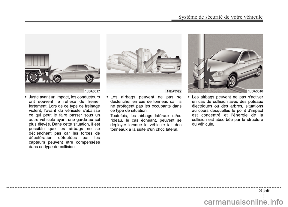 Hyundai Elantra 2011  Manuel du propriétaire (in French) 359
Système de sécurité de votre véhicule 
• Juste avant un impact, les conducteurs
ont souvent le réflexe de freiner
fortement. Lors de ce type de freinage
violent, lavant du véhicule sabai