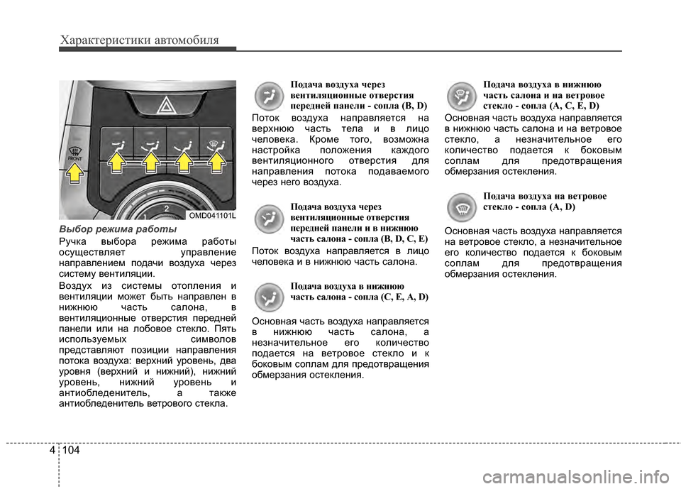 Hyundai Elantra 2011  Инструкция по эксплуатации (in Russian) Характер\bст\bк\b авто\fоб\bля
104
4
Выбор режима работы
Ручка выбора режJ;JЦа работы
осуществляет управленJ;е
напра