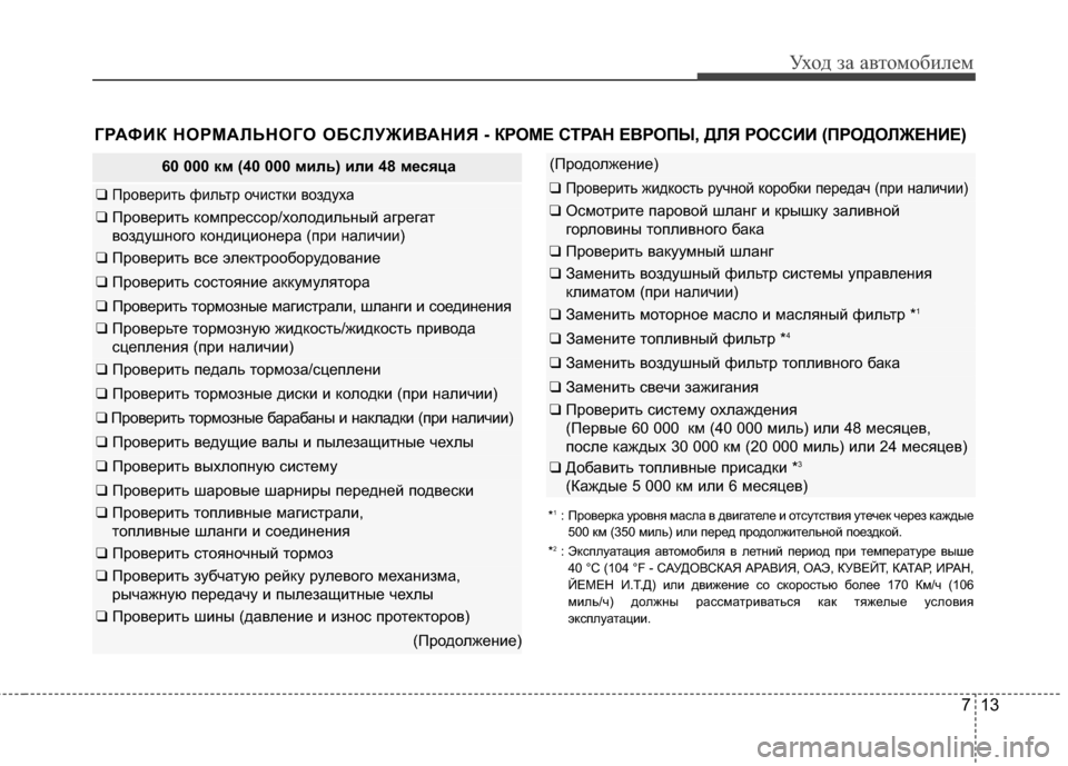 Hyundai Elantra 2011  Инструкция по эксплуатации (in Russian) 713
Уход за а\bтомоб\fлем
60 000 км (40 000 миль) или 48 месяца
❑ ПроGЛерG;ть фG;льтр очG;сткG; GЛоздуха
❑ ПроGЛерG;ть компрес