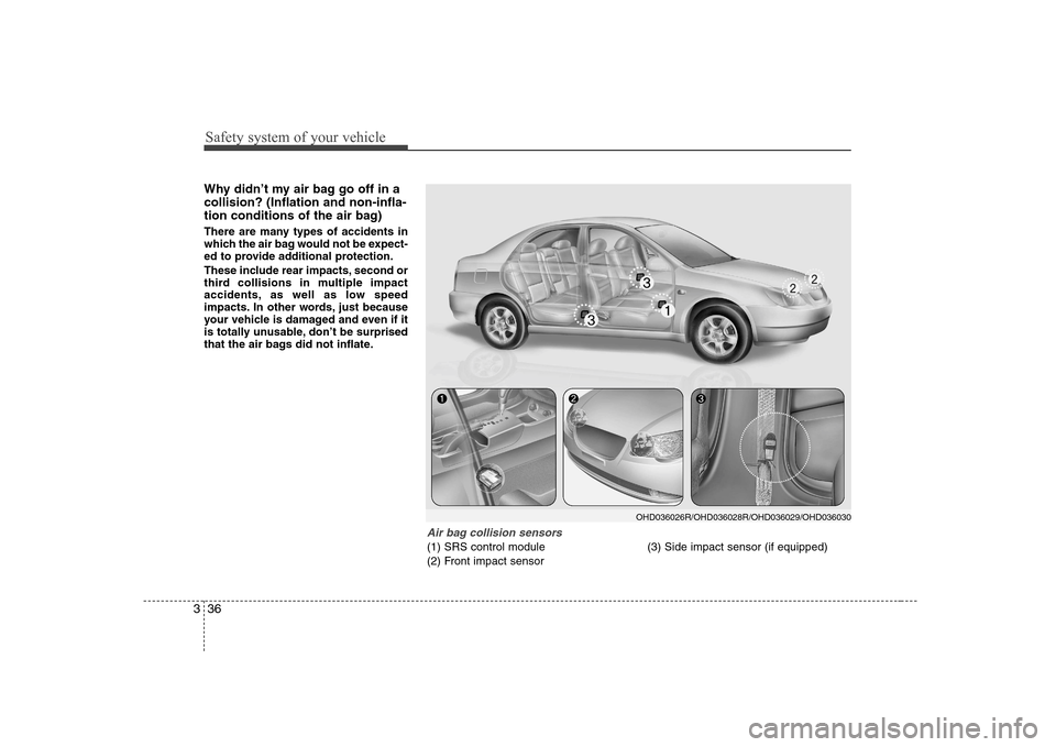 Hyundai Elantra 2009 Инструкция по эксплуатации (in Russian) Safety system of your vehicle
36
3
Why didn’t my air bag go off in a collision? (Inflation and non-infla-
tion conditions of the air bag)
There are many types of accidents in
which the air bag wou Hyundai Elantra 2009 Инструкция по эксплуатации (in Russian) Safety system of your vehicle
36
3
Why didn’t my air bag go off in a collision? (Inflation and non-infla-
tion conditions of the air bag)
There are many types of accidents in
which the air bag wou