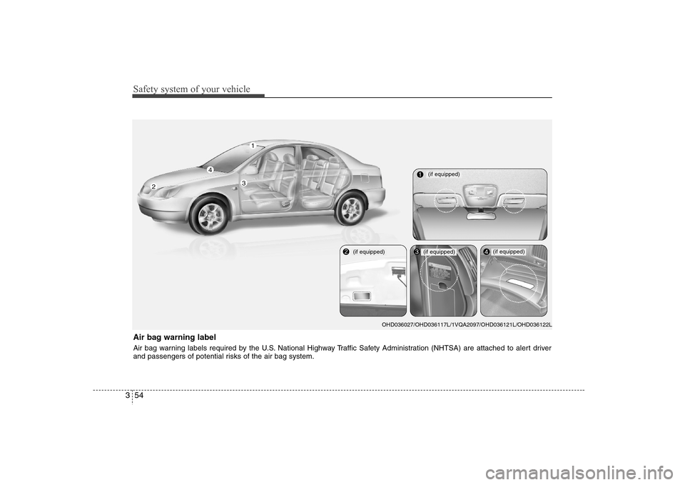 Hyundai Elantra 2007 Manual PDF Safety system of your vehicle54 3Air bag warning labelAir bag warning labels required by the U.S. National Highway Traffic Safety Administration (NHTSA) are attached to alert driver
and passengers of Hyundai Elantra 2007 Manual PDF Safety system of your vehicle54 3Air bag warning labelAir bag warning labels required by the U.S. National Highway Traffic Safety Administration (NHTSA) are attached to alert driver
and passengers of