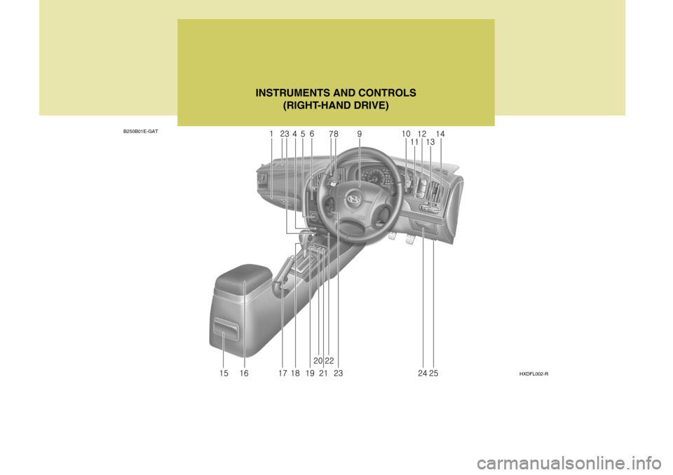 Hyundai Elantra 2006 User Guide HXDFL002-R
B250B01E-GAT
INSTRUMENTS AND CONTROLS
(RIGHT-HAND DRIVE)  