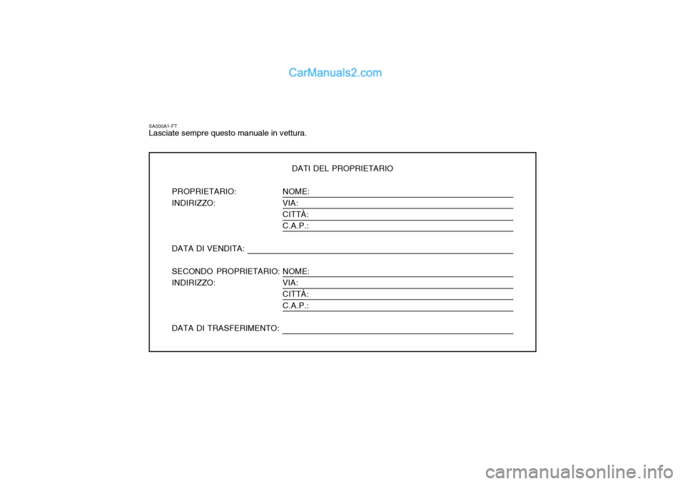 Hyundai Elantra 2004  Manuale del proprietario (in Italian) 