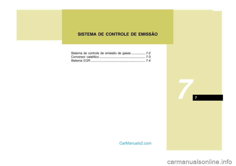 Hyundai Elantra 2004  Manual do proprietário (in Portuguese) Sistema de controle de emissão de gases ................ 7-2 
Conversor catalítico ..................................................... 7-3
Sistema EGR .............................................