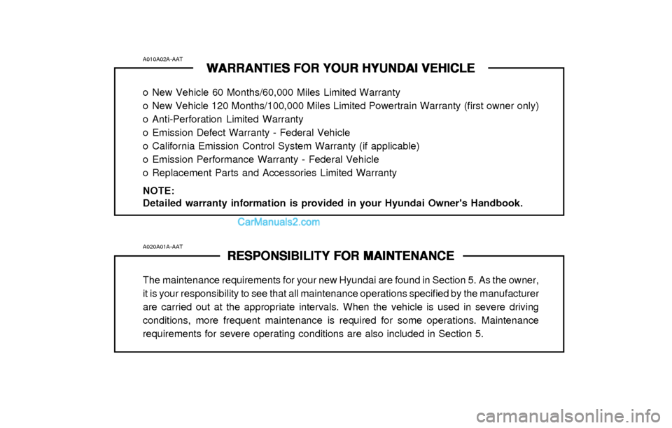 Hyundai Elantra 2003 Owners Manual A010A02A-AAT
WARRANTIES FOR YOUR HYUNDAI VEHICLE WARRANTIES FOR YOUR HYUNDAI VEHICLEWARRANTIES FOR YOUR HYUNDAI VEHICLE WARRANTIES FOR YOUR HYUNDAI VEHICLE
WARRANTIES FOR YOUR HYUNDAI VEHICLE
o New Ve Hyundai Elantra 2003 Owners Manual A010A02A-AAT
WARRANTIES FOR YOUR HYUNDAI VEHICLE WARRANTIES FOR YOUR HYUNDAI VEHICLEWARRANTIES FOR YOUR HYUNDAI VEHICLE WARRANTIES FOR YOUR HYUNDAI VEHICLE
WARRANTIES FOR YOUR HYUNDAI VEHICLE
o New Ve