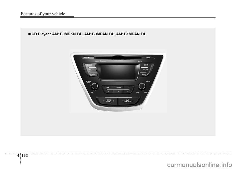 Hyundai Elantra Coupe 2016  Owners Manual Features of your vehicle
132 4
■ CD Player : AM1B0MDKN F/L, AM1B0MDAN F/L, AM1B1MDAN F/L 
