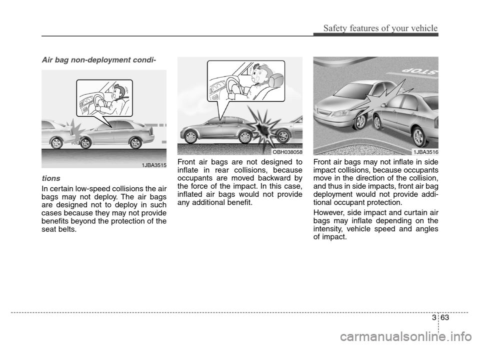 Hyundai Elantra Coupe 2014 Manual Online Safety features of your vehicle
363
Air bag non-deployment condi-
tions 
In certain low-speed collisions the air
bags may not deploy. The air bags
are designed not to deploy in such
cases because they