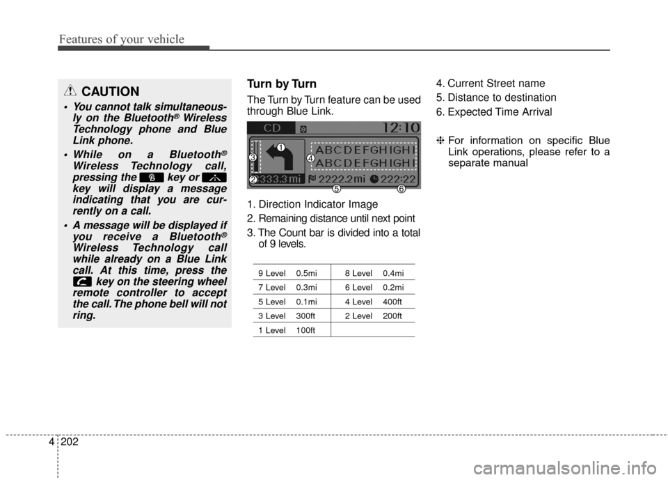 Hyundai Elantra GT 2017 Owners Manual Features of your vehicle
202
4
Turn by Turn
The Turn by Turn feature can be used
through Blue Link.
1. Direction Indicator Image
2. Remaining distance until next point
3. The Count bar is divided into Hyundai Elantra GT 2017 Owners Manual Features of your vehicle
202
4
Turn by Turn
The Turn by Turn feature can be used
through Blue Link.
1. Direction Indicator Image
2. Remaining distance until next point
3. The Count bar is divided into