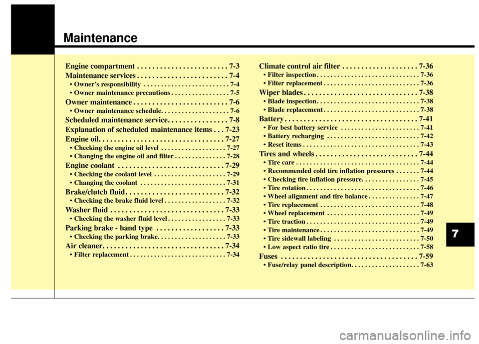 Hyundai Elantra GT 2017 User Guide Maintenance
Engine compartment . . . . . . . . . . . . . . . . . . . . . . . . 7-3
Maintenance services . . . . . . . . . . . . . . . . . . . . . . . . 7-4
• Owner’s responsibility . . . . . . . .