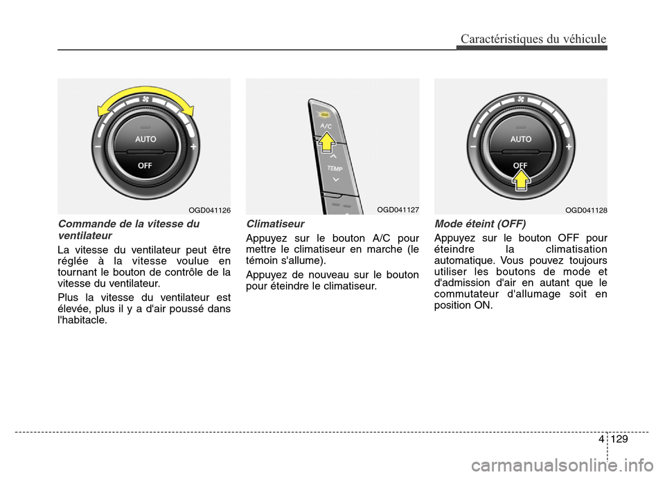 Hyundai Elantra GT 2016 Manuel du propriétaire (in French) 4129
Caractéristiques du véhicule
Commande de la vitesse du
ventilateur
La vitesse du ventilateur peut être
réglée à la vitesse voulue en
tournant le bouton de contrôle de la
vitesse du ventila Hyundai Elantra GT 2016 Manuel du propriétaire (in French) 4129
Caractéristiques du véhicule
Commande de la vitesse du
ventilateur
La vitesse du ventilateur peut être
réglée à la vitesse voulue en
tournant le bouton de contrôle de la
vitesse du ventila