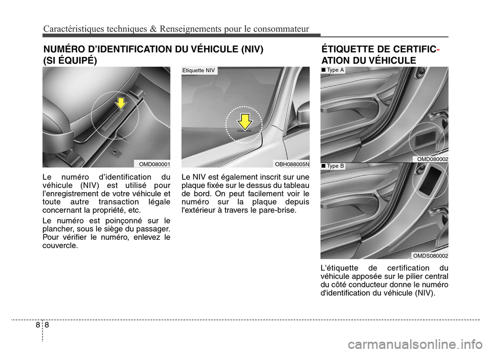 Hyundai Elantra GT 2016 Manuel du propriétaire (in French) Caractéristiques techniques & Renseignements pour le consommateur
8 8
Le numéro d’identification du
véhicule (NIV) est utilisé pour
l’enregistrement de votre véhicule et
toute autre transacti Hyundai Elantra GT 2016 Manuel du propriétaire (in French) Caractéristiques techniques & Renseignements pour le consommateur
8 8
Le numéro d’identification du
véhicule (NIV) est utilisé pour
l’enregistrement de votre véhicule et
toute autre transacti
