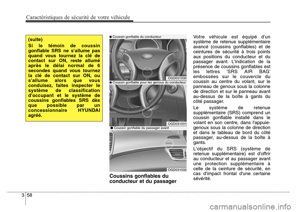 Hyundai Elantra GT 2016 Manuel du propriétaire (in French) Caractéristiques de sécurité de votre véhicule
58 3
Coussins gonflables du
conducteur et du passager
Votre véhicule est équipé dun
système de retenue supplémentaire
avancé (coussins gonflab Hyundai Elantra GT 2016 Manuel du propriétaire (in French) Caractéristiques de sécurité de votre véhicule
58 3
Coussins gonflables du
conducteur et du passager
Votre véhicule est équipé dun
système de retenue supplémentaire
avancé (coussins gonflab