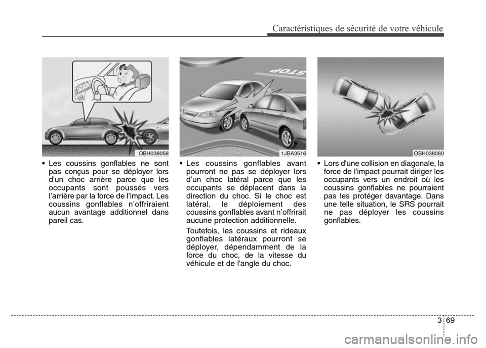 Hyundai Elantra GT 2016 Manuel du propriétaire (in French) 369
Caractéristiques de sécurité de votre véhicule
• Les coussins gonflables ne sont
pas conçus pour se déployer lors
d’un choc arrière parce que les
occupants sont poussés vers
l’arriè Hyundai Elantra GT 2016 Manuel du propriétaire (in French) 369
Caractéristiques de sécurité de votre véhicule
• Les coussins gonflables ne sont
pas conçus pour se déployer lors
d’un choc arrière parce que les
occupants sont poussés vers
l’arriè