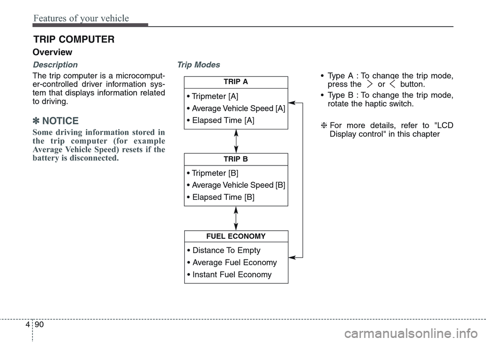 Hyundai Equus 2015 Owners Manual Features of your vehicle
90 4
Overview
Description
The trip computer is a microcomput-
er-controlled driver information sys-
tem that displays information related
to driving.
✽NOTICE
Some driving in Hyundai Equus 2015 Owners Manual Features of your vehicle
90 4
Overview
Description
The trip computer is a microcomput-
er-controlled driver information sys-
tem that displays information related
to driving.
✽NOTICE
Some driving in
